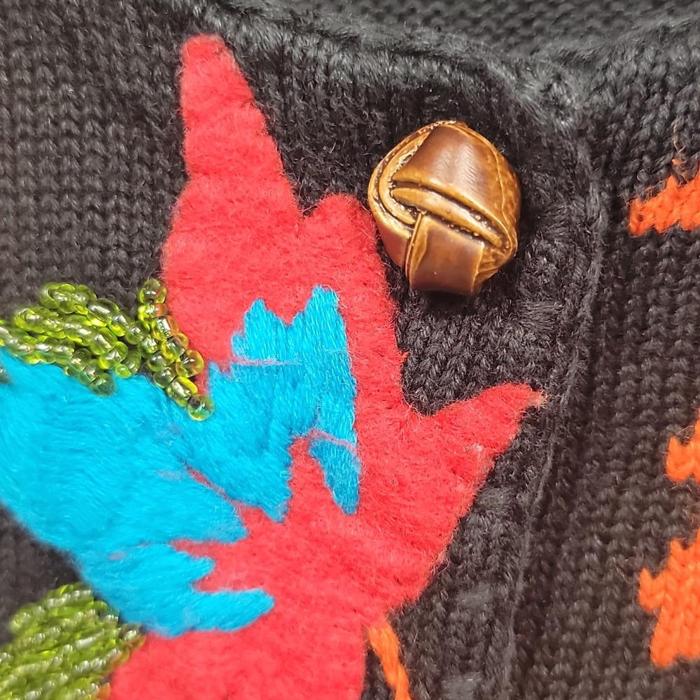 Vintage MICHAEL SIMON Cardigan Sweater Sz S Fall Leaves Acorns Beads Embroidered - Picture 4 of 16